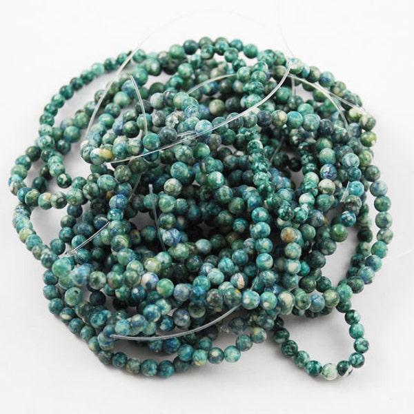 Green Fossil Round Gemstone Beads 4mm Teal Strand jewelry making blue