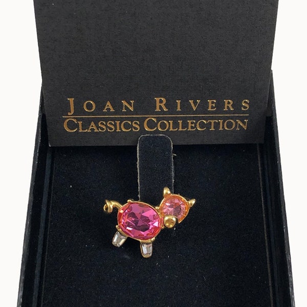 Joan Rivers Gold Pink Crystal Pig Pin Brooch NIB Classic Collection Vintage