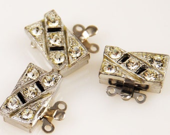 Silver Rhinestone Clasps Vintage Elegant NOS Findings (2) necklace making supplies