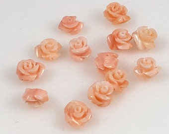 Pink Carved Coral Roses Angel Skin Cabochons NOS Pair