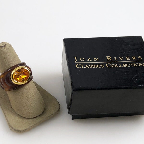 Joan Rivers Gold Topaz Lucite Ring NIB Classic Collection Size 7.5