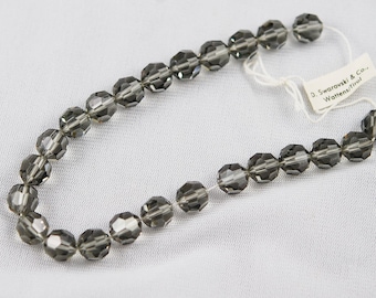 Vintage Swarovski Crystal Model 199 necklace strands - 10mm Black Diamond Austrian Rounds 5000 gray silver beads