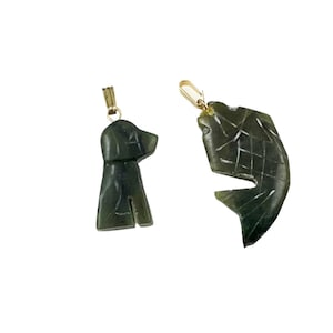Geschnitzte Grüne Jade Fisch-Hund Anhänger-Charme-Weinlese