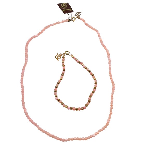 Pink Coral Gemstone Necklace & Bracelet Set - Dan… - image 5
