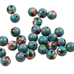 Turkooisblauwe cloisonné ronde kralen Chinese vintage 6, 8, 10 mm (12)