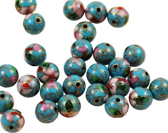 Turquoise Blue Cloisonne Round Beads Chinese Vintage 6, 8, 10mm (12)