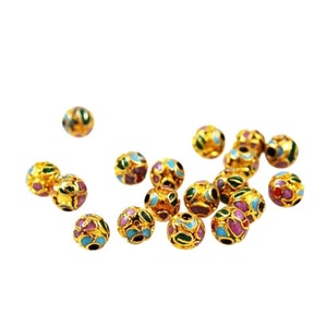 Cloisonne Gold Round Beads Chinese Enamel Floral 6mm (12)