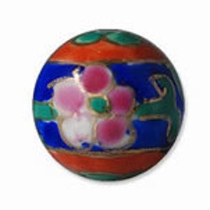 Red and Blue Floral Enamel Round Beads - 14mm Chinese Porcelain (6) pink flowers