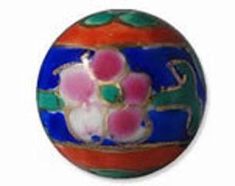 Red and Blue Floral Enamel Round Beads - 14mm Chinese Porcelain (6) pink flowers