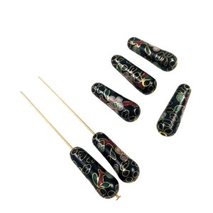 Colgantes de cloisonné en forma de lágrima - 20 mm, esmalte chino (6) floral azul, negro y óxido