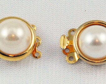 Round Gold Plated Pearl Clasps - Triple strands multistrand 2 Clasps