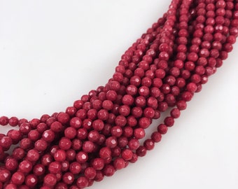 Red Coral Runde facettierte Perlen - volle Stränge 4 mm