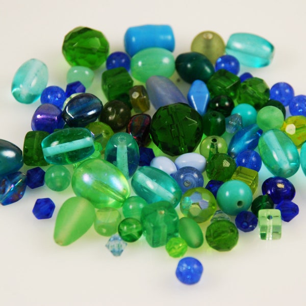 Big Blue & Green Glass Bead Mix Assortment 100grams wholesale