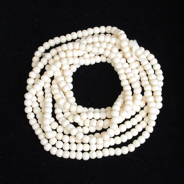 Ox Bone Beads 5-6mm Rounds Strands Extra Long Carved Natural cow