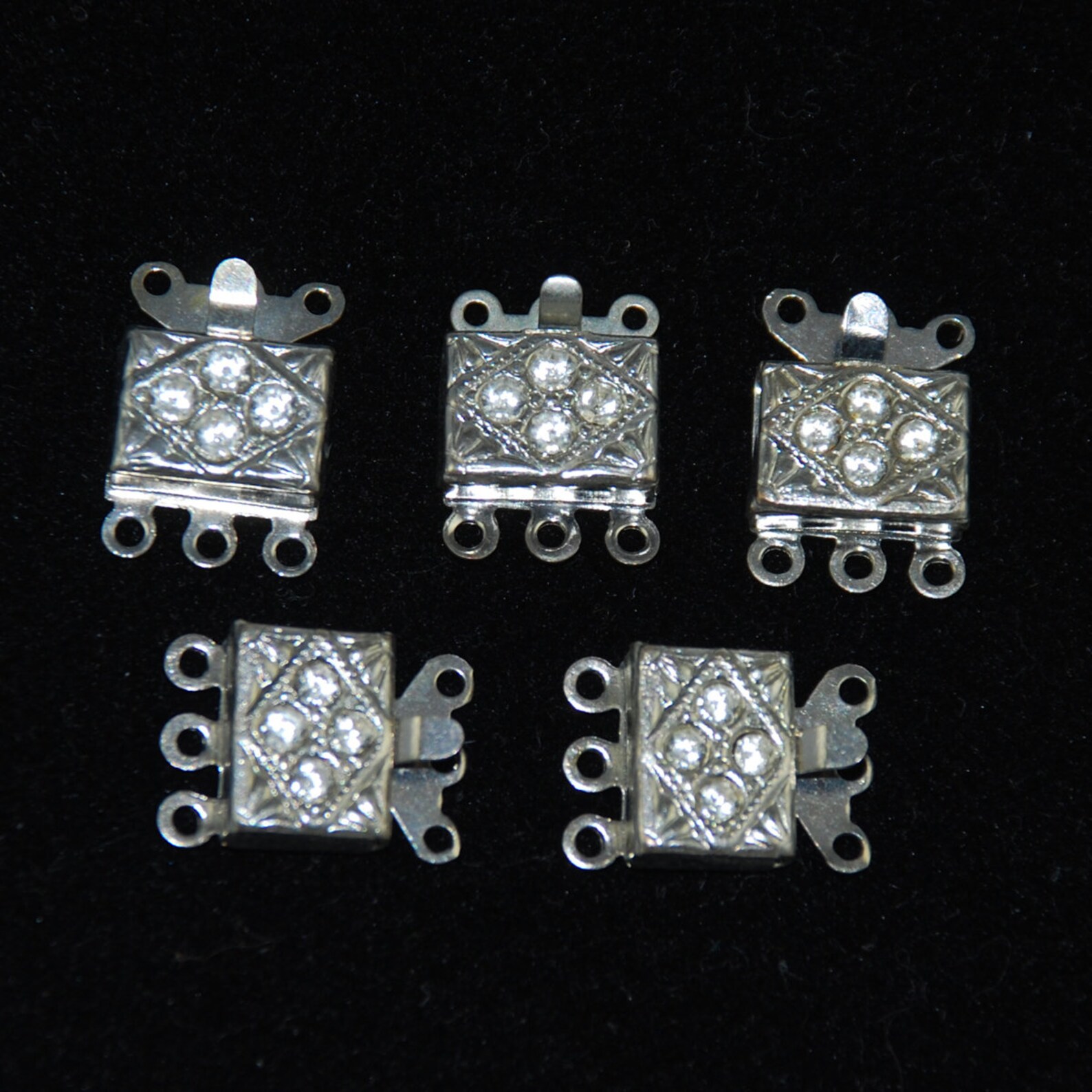 Silver Rhinestone Box Clasps Vintage Elegant NOS Findings 2 Etsy