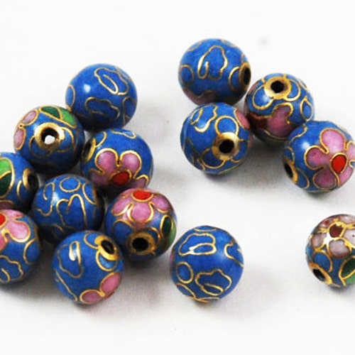 Green Cloisonne Round Beads Chinese Enamel Floral 8 10 & 12mm Etsy