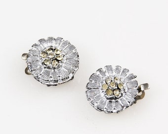 Rhinestone Floral Clasps Vintage NOS Findings Silver Wedding Crystals