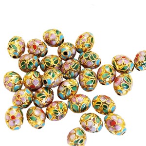 Cloisonne Gold Oval Beads 9 x 7mm (12) Vintage Chinese