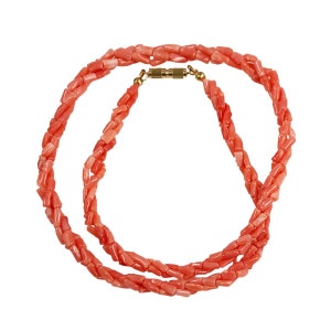 Vintage Salmon Pink Coral Necklace Multi-Strand natural undyed
