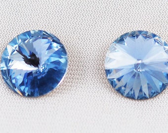 Swarovski Light Sapphire 1122 Rivolis (4) - Gold Foil Back Austrian Blue 16mm 18mm