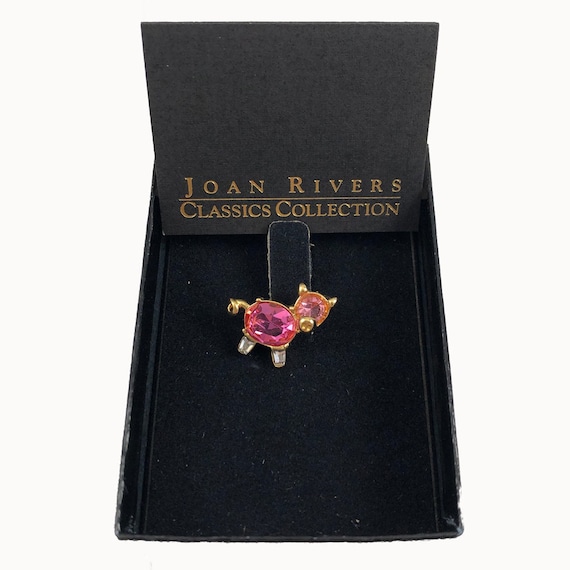 Joan Rivers Gold Pink Crystal Pig Pin Brooch NIB … - image 1