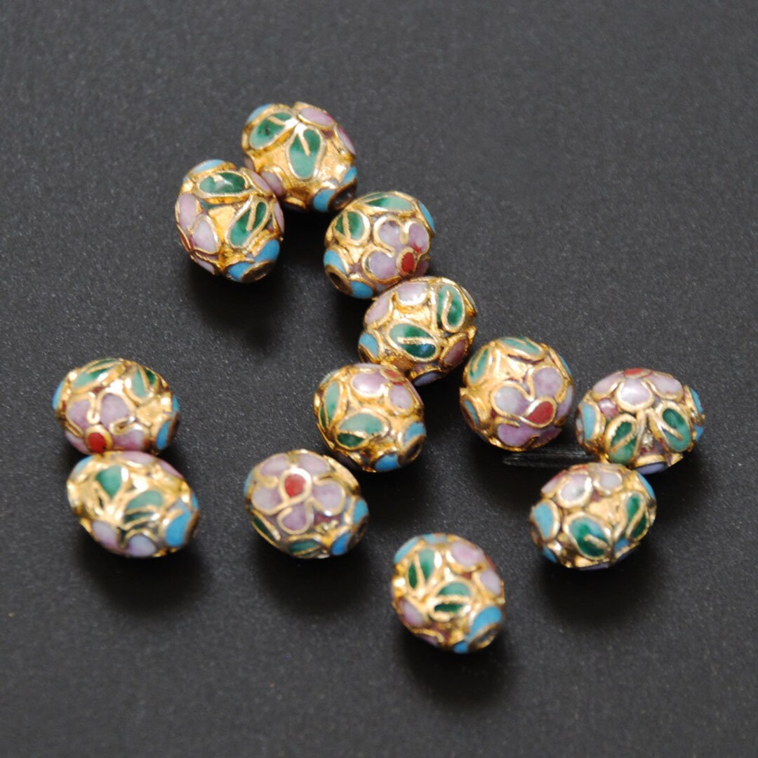 Cloisonne Gold Oval Beads 9 X 7mm 12 Vintage Chinese Etsy