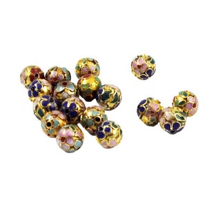 Gold Cloisonne Round Beads Chinese Enamel Floral 6, 8, 10mm Vintage