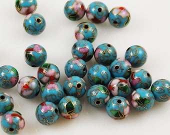 Turquoise Blue Cloisonne Round Beads Chinese 6, 8, 10mm (12)