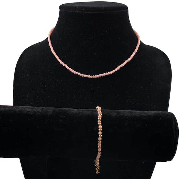 Pink Coral Gemstone Necklace & Bracelet Set - Dan… - image 1