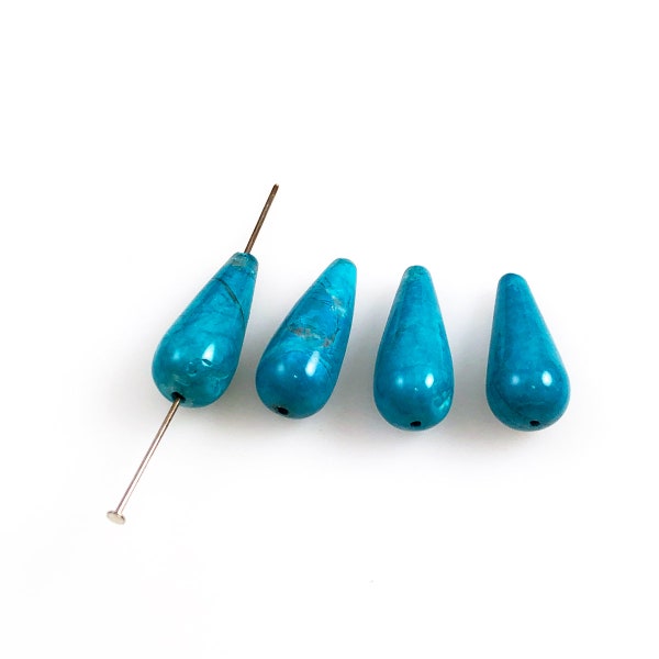 Turquoise Howlite (Magnesite) Teardrop Pendant Beads - gemstones (4) Vintage drops necklace blue