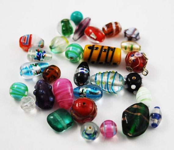 100 grams Fancy Lampwork Glass Crystal White Glass Bead Mix