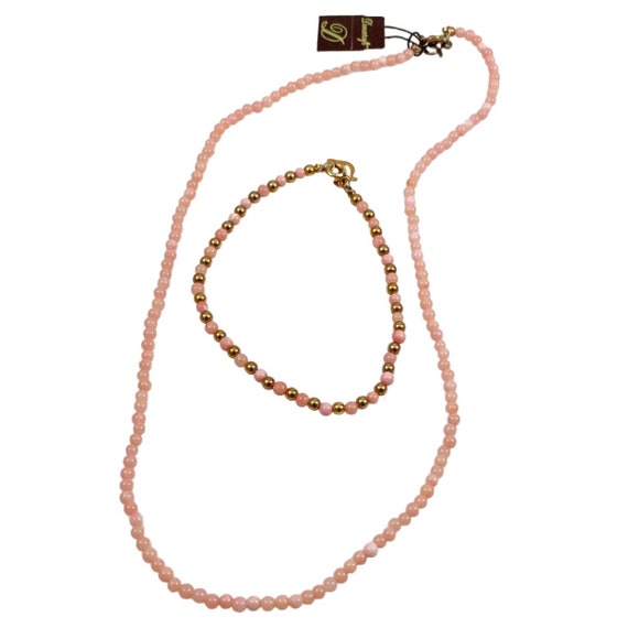 Pink Coral Gemstone Necklace & Bracelet Set - Dan… - image 4