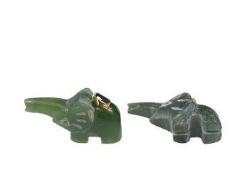 Carved Green Jade Elephant Pendant Charm Vintage Chinese