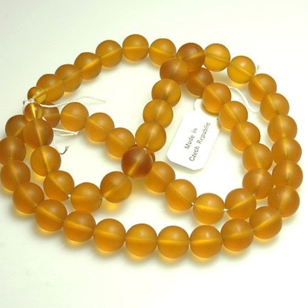 Amber Topaz Matte Glass Round Beads - Czech 8mm, 10mm, 12mm, 14mm choices orange topaz brown druks