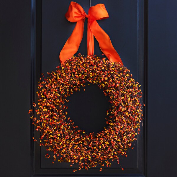 Orange and Yellow Berry Wreath - Fall Wreath - Fall Berry Wreath - Autumn Wreath - Thanksgiving Wreath - Halloween Wreath - Fall Door Decor
