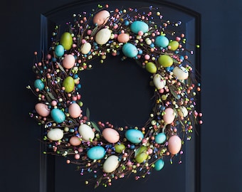 20 Inch Egg Wreath - Spring Wreath - Easter Wreath - Easter Decor - Pastel Spring Wreath - Egg Wreath - Rustic Easter Wreath - Easter Door