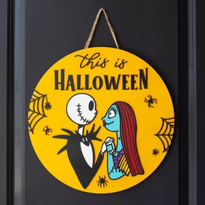 Sally & Jack Door Hanger - Halloween - Nightmare - Round Door Hanger - Sign - Halloween Decor - Door Decor - Jack Skellington - Jack - Sally
