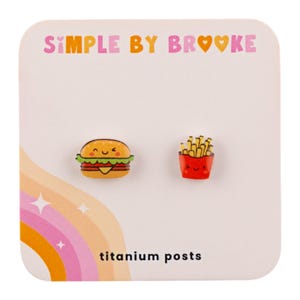 Kawaii Burger and Fries Earrings: Hypoallergenic Acrylic Studs
