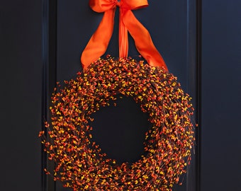 Orange and Yellow Berry Wreath - Fall Wreath - Fall Berry Wreath - Autumn Wreath - Thanksgiving Wreath - Halloween Wreath - Fall Door Decor