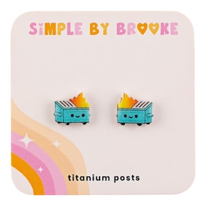 Kawaii Dumpster Fire Earrings - Dumpster Fire Earrings - Funny - Studs - Hypoallergenic - Lightweight - Acrylic - Titanium Posts