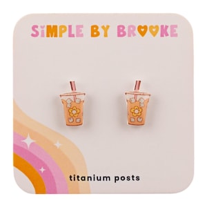 Iced Coffee Stud Earrings: Acrylic Barista Jewelry, Hypoallergenic