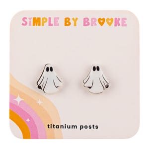 Ghost Stud Earrings: Hypoallergenic Titanium Posts, Halloween Jewelry
