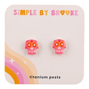 Sugar Skull Earrings // Pink Sugar Skull // Dia De Los Muertos // Day of the Dead // Titanium Earrings // Lightweight Earrings