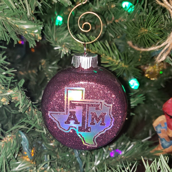 Texas A&M Christmas Shaterproof Ornament / Handmade / Christmas / Glitter Ornament / Custom /  Holographic  / TAMU / Aggies / plastic