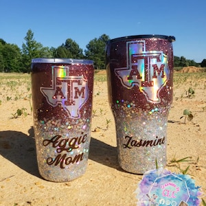 Texas A&M Univ. Glitter Tumbler / TAMU Tumbler / Custom / Personalized / Gift /  Gig&#39;em Aggies