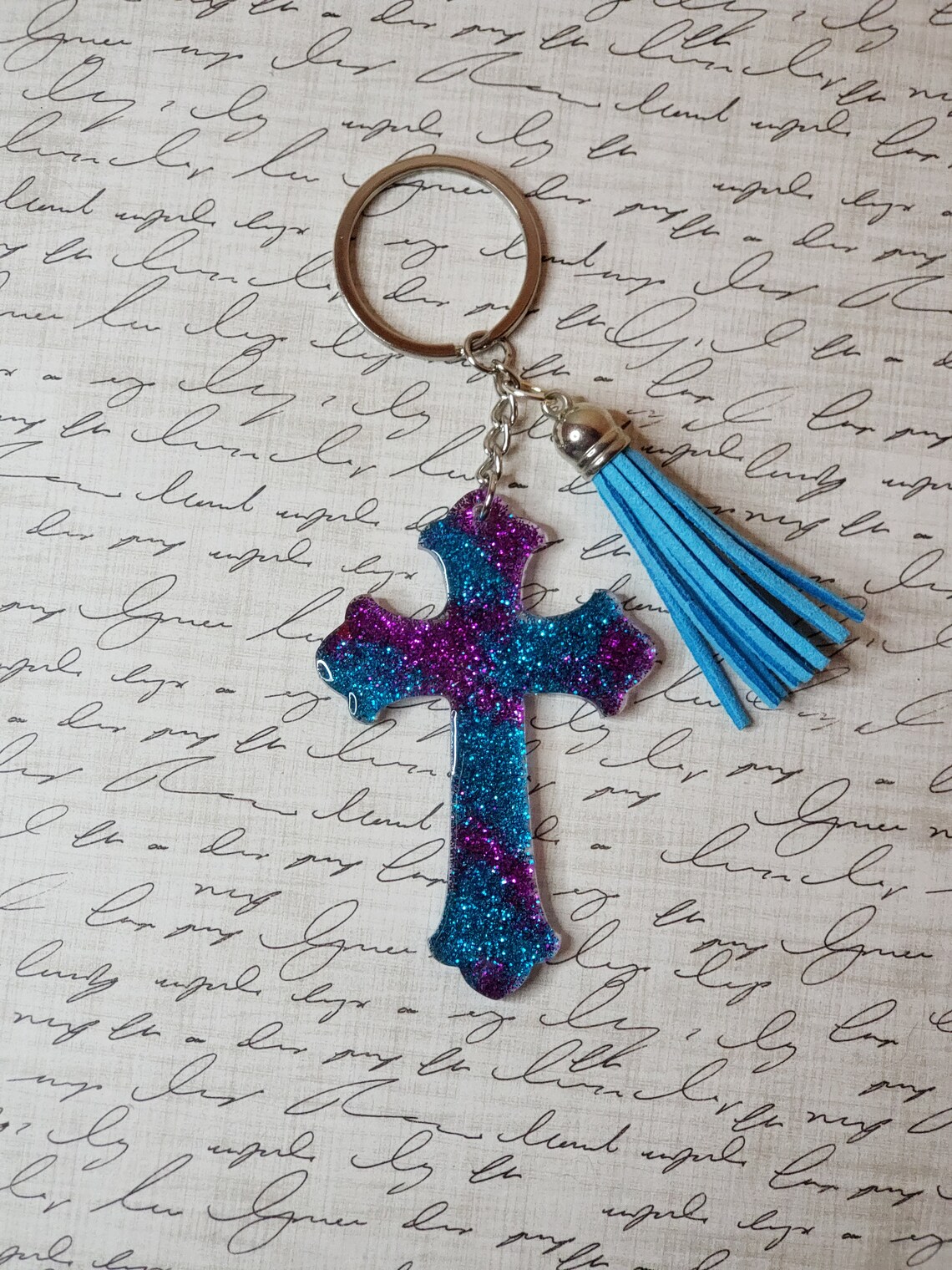 Jesus Cross Keychain / Handmade / Religious / Glitter Keychain Etsy