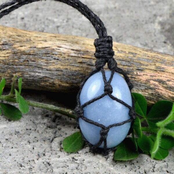 Angelite Necklace / Blue / Stone / Wrapped Angelite Necklace / Interchangeable Angelite Necklace / Peace / Throat Chakra Necklace