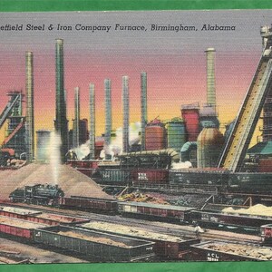 Cartolina di lino vintage - Sloss Sheffield Steel & Iron Company Furnace a Birmingham, Alabama (2965)