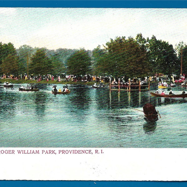 Vintage  Postcard - Enjoying a Sunny Day Boating on the Lake in Roger Williams Park, Providence, Rhode Island  (2540)