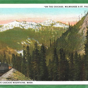 Cartão postal vintage - Ferrovia Chicago, Milwaukee e Saint Paul nas montanhas East Slope Cascad em Washington (2866)